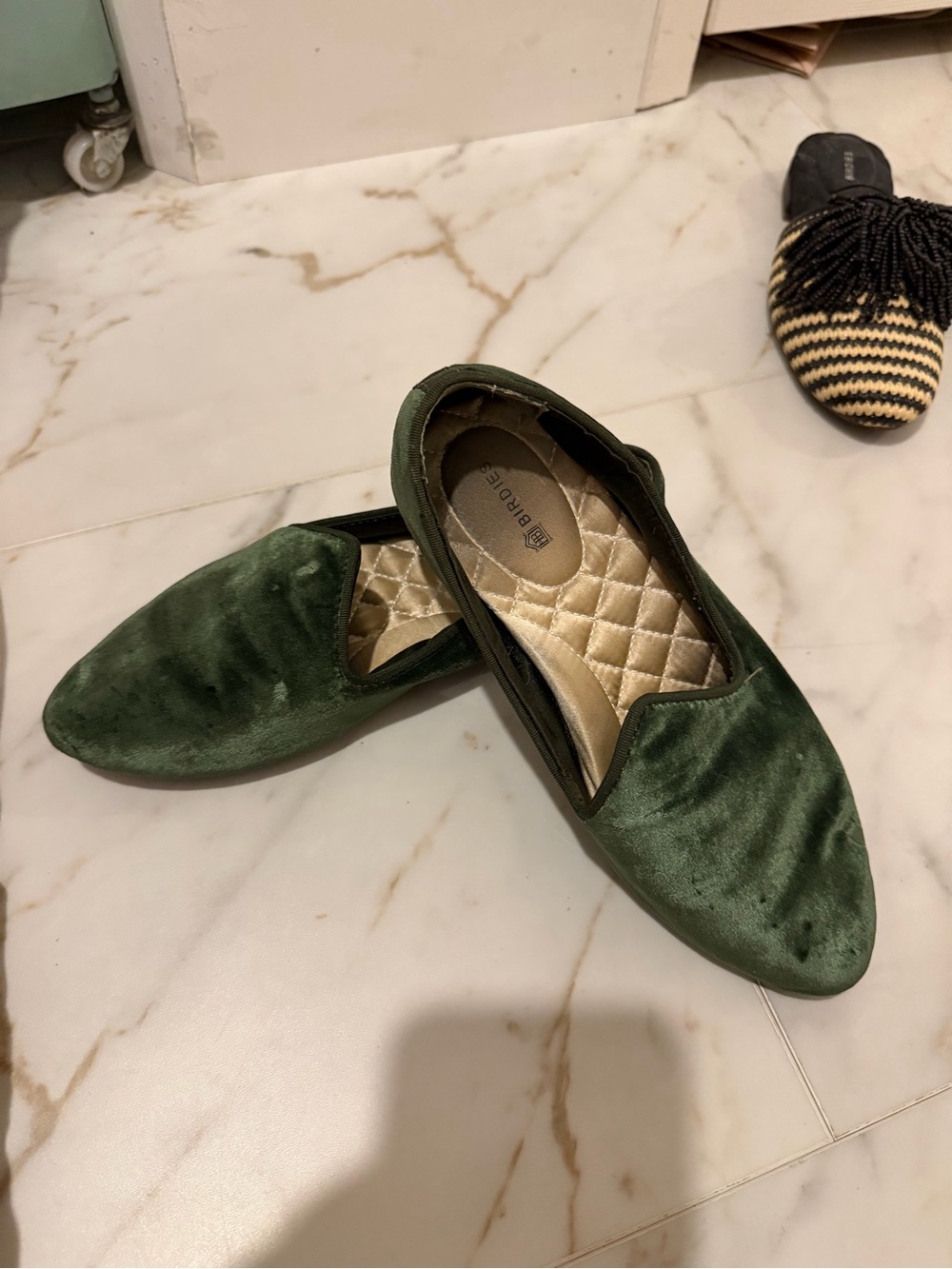 Birdies Forest Green Velvet Slip-On Loafers